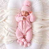 Pink chunky knit baby romper, 100% cotton, by Thea With Love