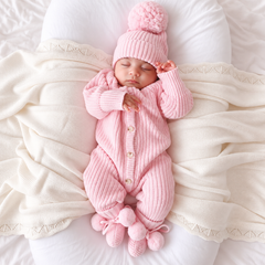 Pink chunky knit baby romper, 100% cotton, by Thea With Love