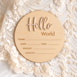 Hello World Baby Birth Announcement Disc - Milky Coffee