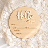 Hello World Baby Birth Announcement Disc - White