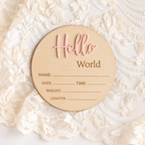 Hello World Baby Birth Announcement Disc - Pink