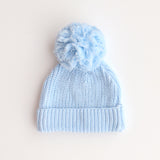 soft blue beanie with pom pom 