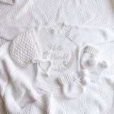 Newborn Announcement Outfit Set – Koala Knit Romper, Booties & Bonnet