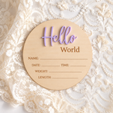 Hello World Baby Birth Announcement Disc - Lavender