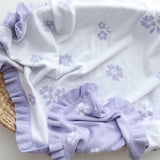 Lavender Posy Frill Knit Blanket – 100 x 100cm Cotton Knit