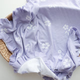 Lavender Posy Frill Knit Blanket – 100 x 100cm Cotton Knit
