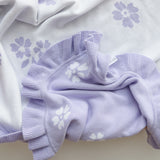 Lavender Posy Frill Knit Blanket – 100 x 100cm Cotton Knit