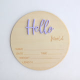 Baby Gift Set – Hello World Disc, Lavender Frill Knit Romper, Booties, Bonnet