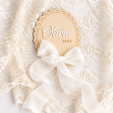 Personalised Baby Name Announcement Disc – White Ribbon