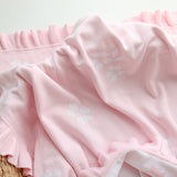 Pink Posy Frill Knit Blanket – 100 x 100cm Cotton Knit