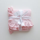 Pink Posy Frill Knit Blanket – 100 x 100cm Cotton Knit