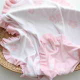 Pink Posy Frill Knit Blanket – 100 x 100cm Cotton Knit