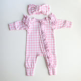 Pink Gingham Bow - one size