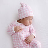 Pretty Pink Gingham Beanie - Knotted