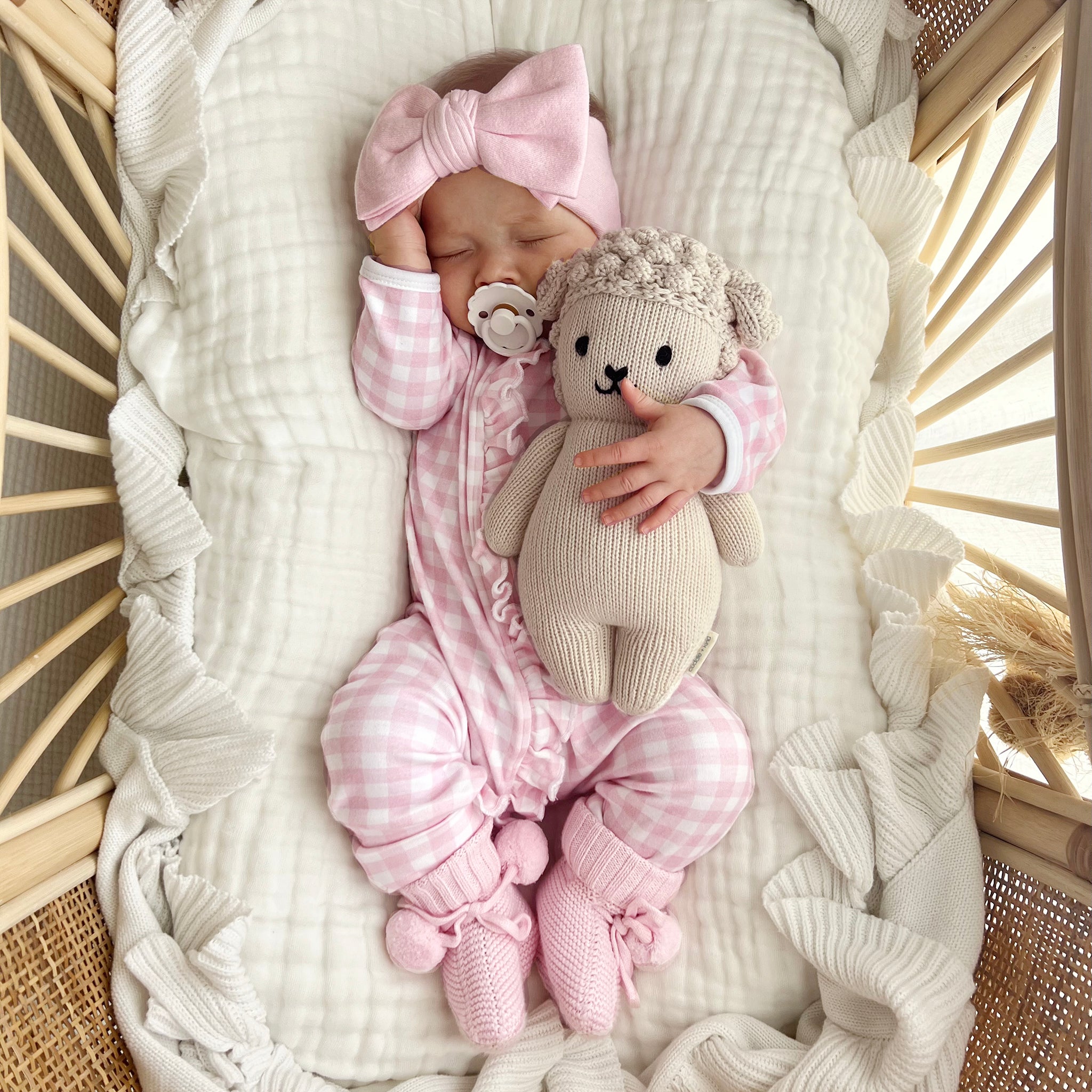 pretty-pink-gingham-frilly-onesie and matching bow