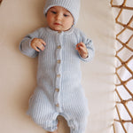 sky-blue-chunk-knit romper size 00 fits baby 5 months