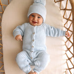 Sky Blue knit romper and matching beanie