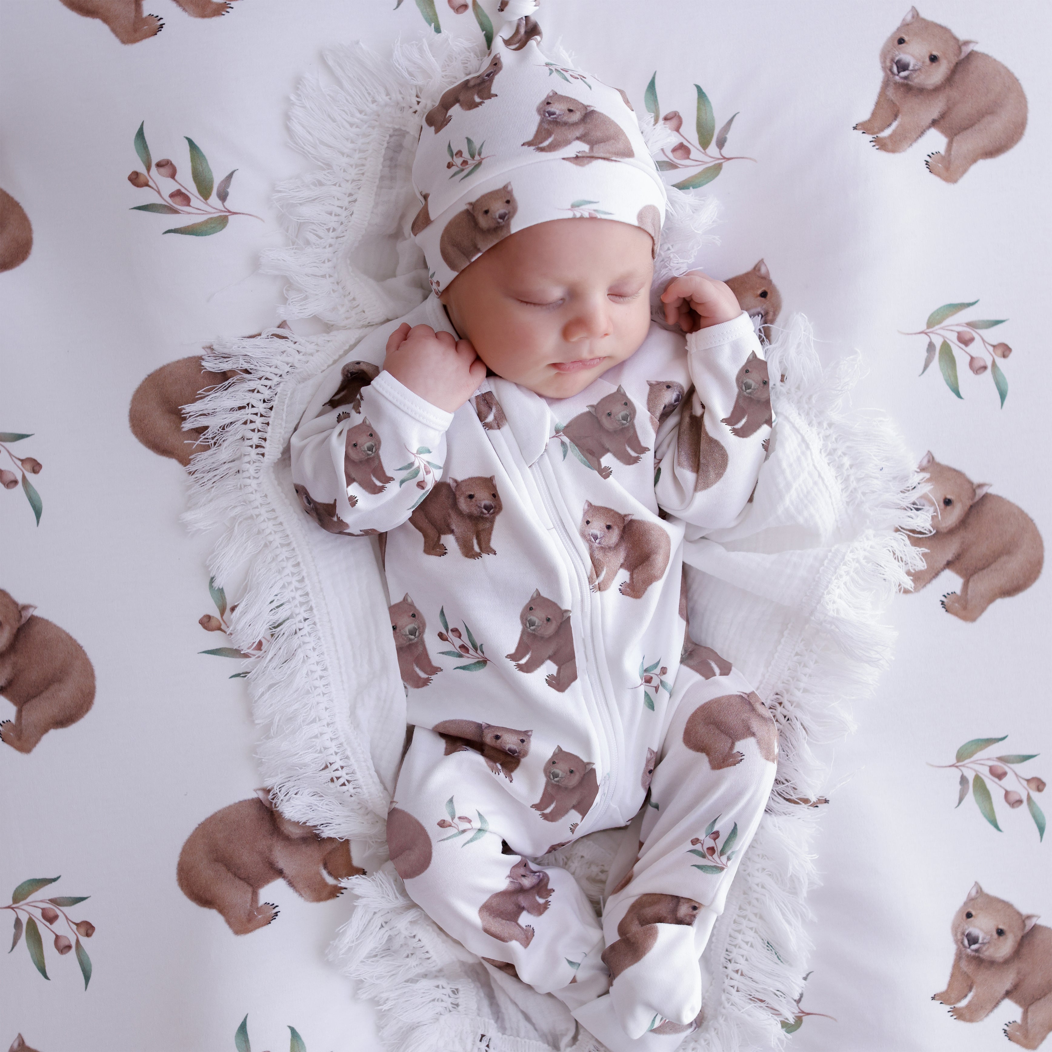 wombat onesie with matching beanie