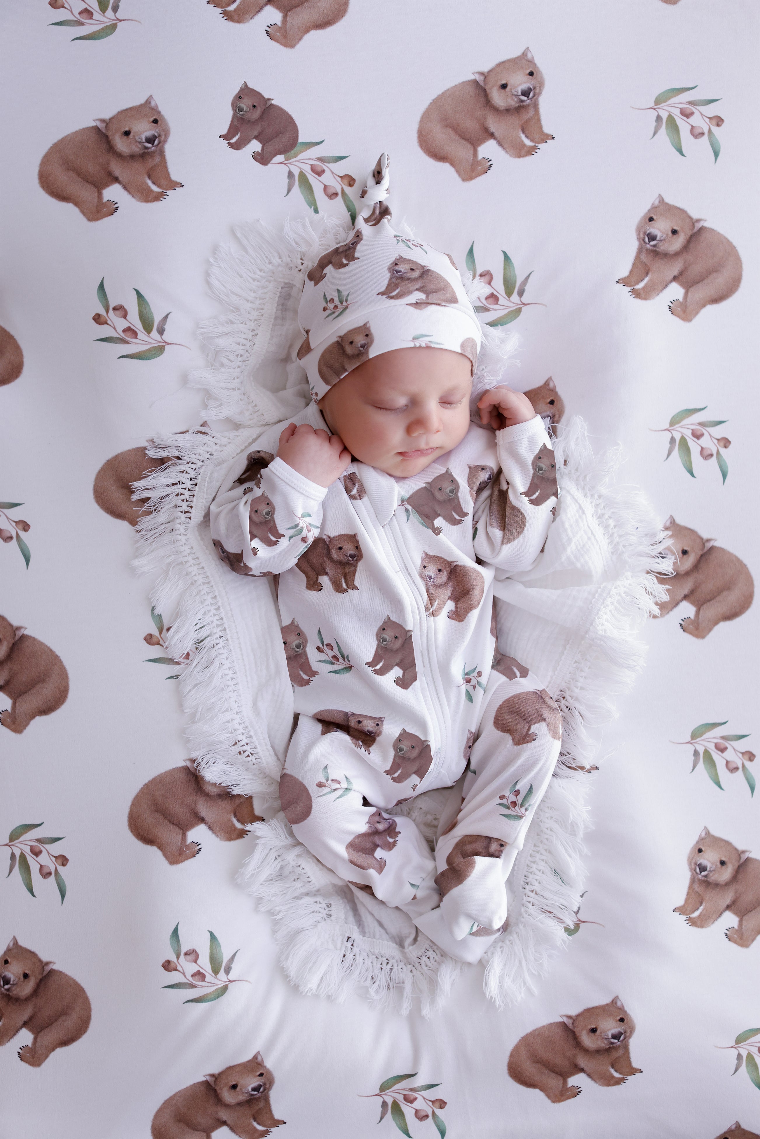 wombat onesie with matching beanie