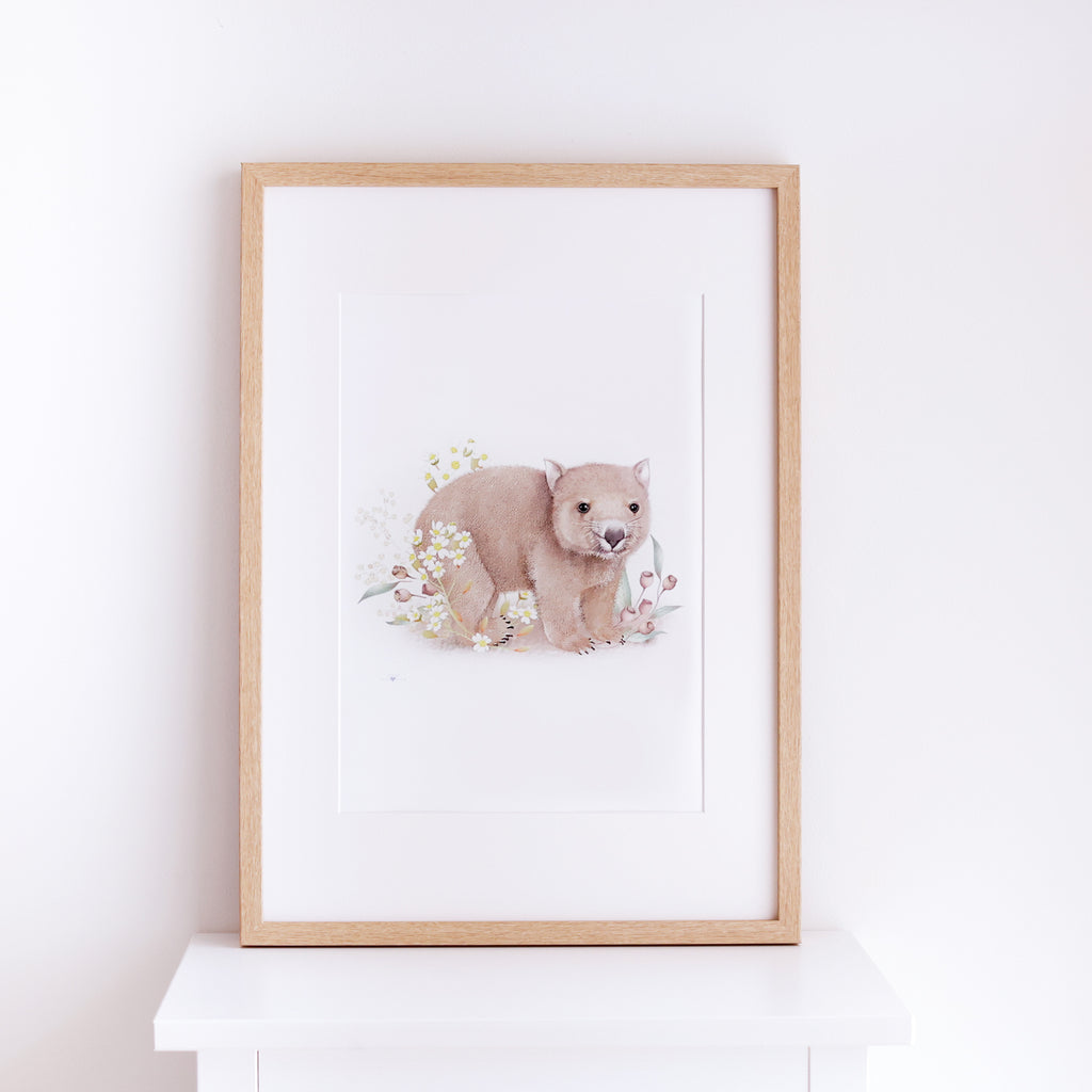 Wombat Blossom Nursery Print A3