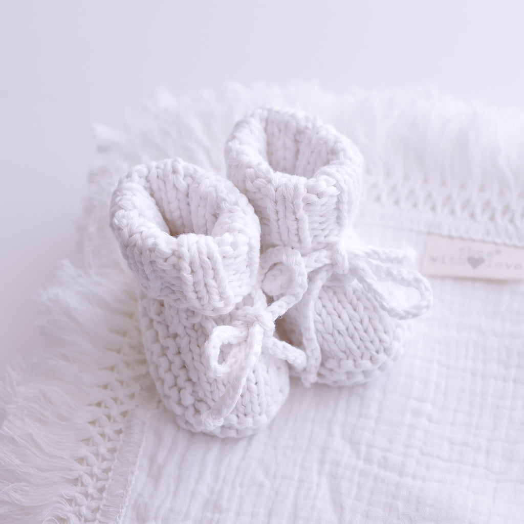 White Hand Knitted Baby Booties