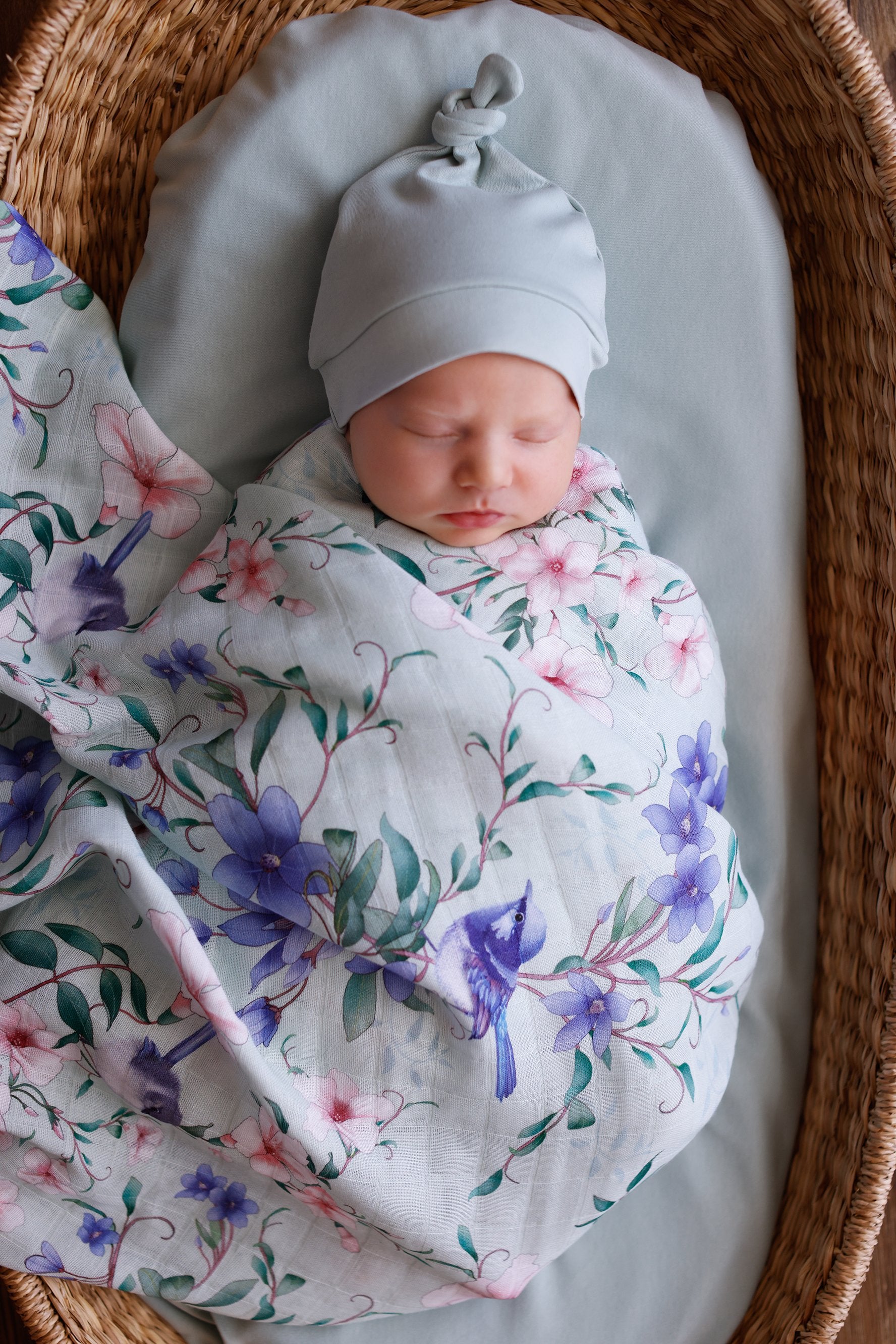 Mint fairy wren organic muslin swaddle 