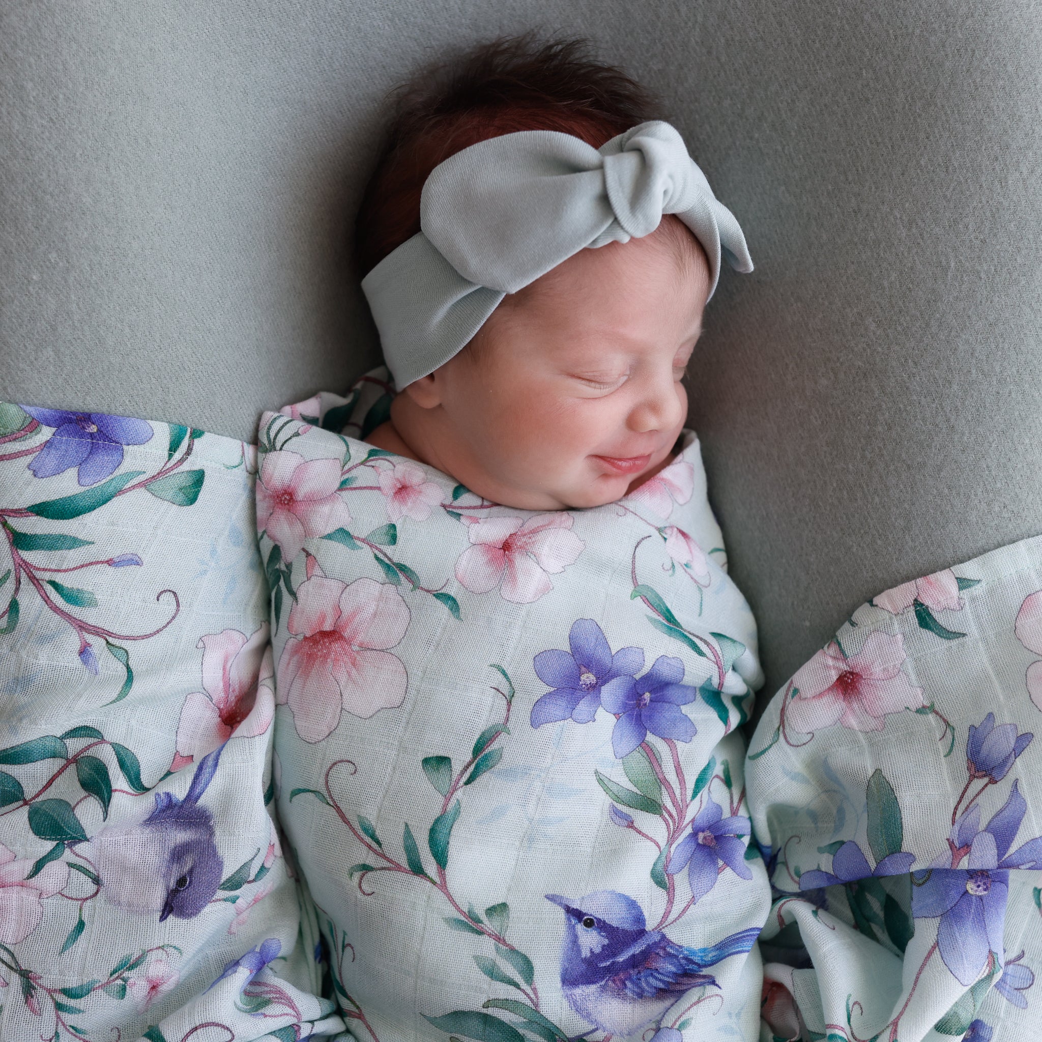 Mint fairy wren organic muslin swaddle 