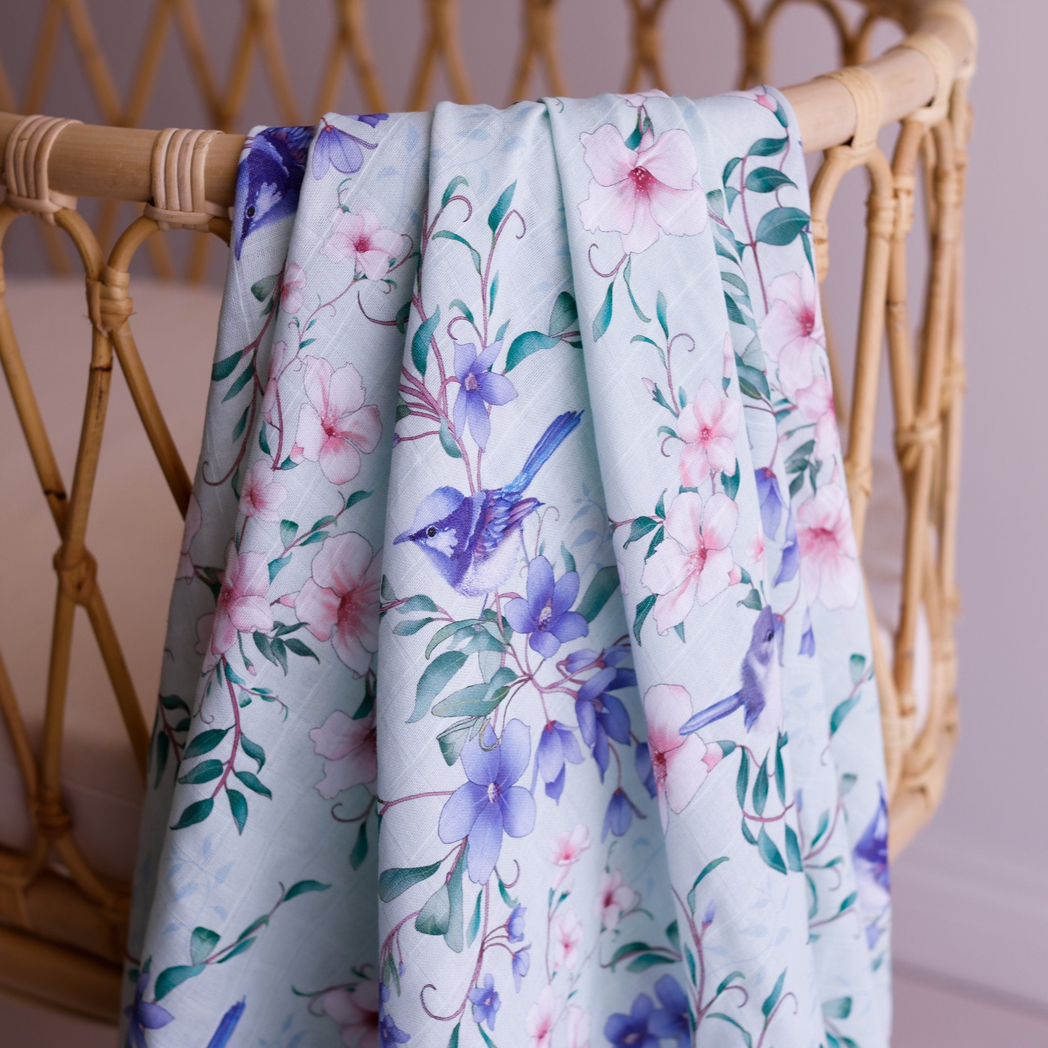 Mint fairy wren organic muslin swaddle 