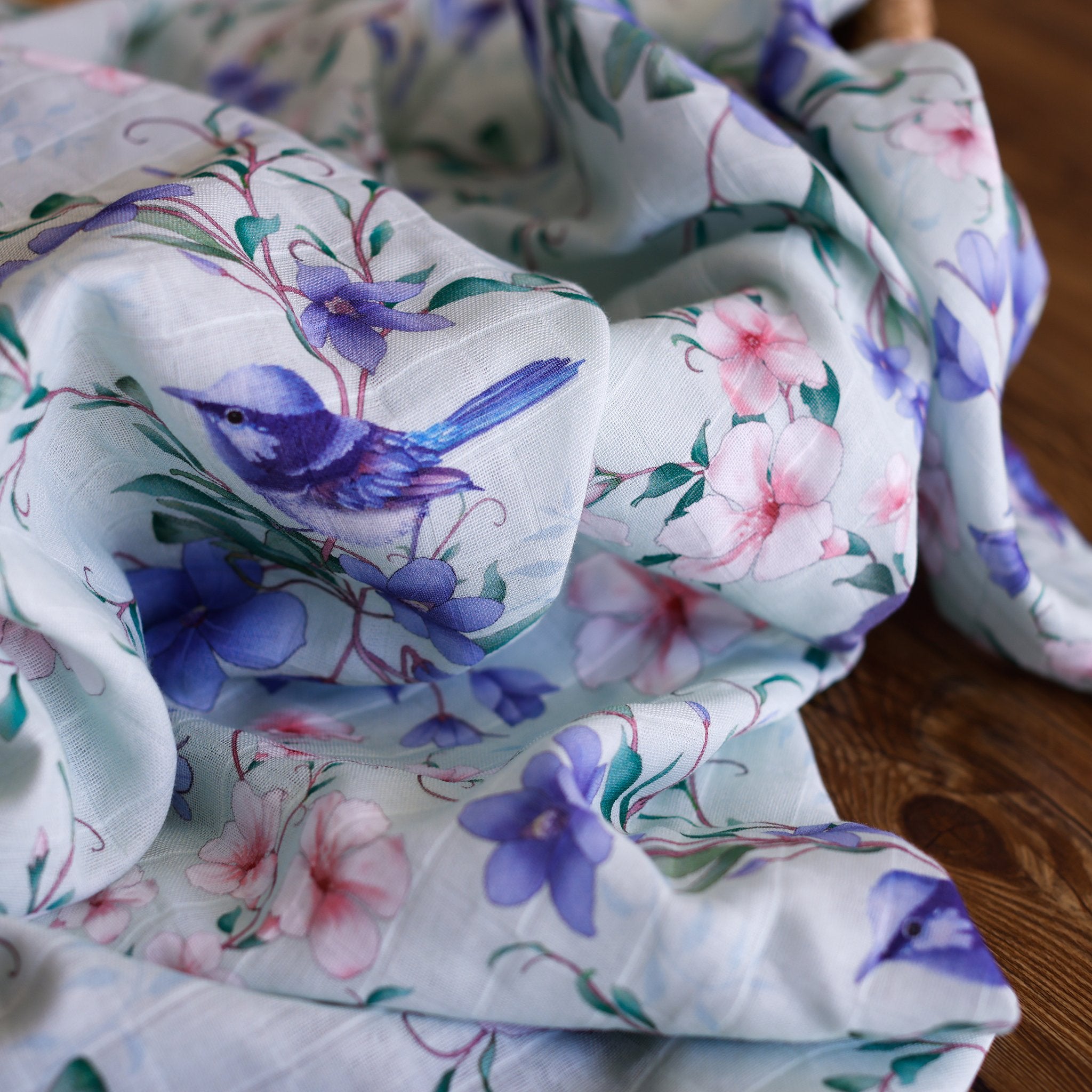 Mint fairy wren organic muslin swaddle 
