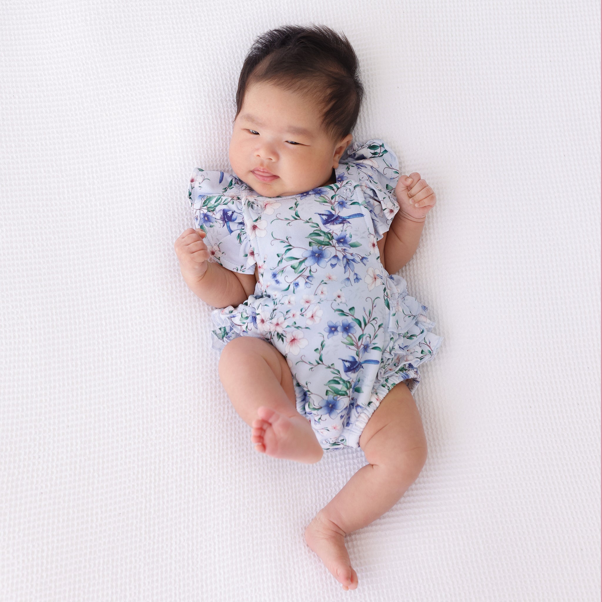 blue fairy wren ruffle playsuit