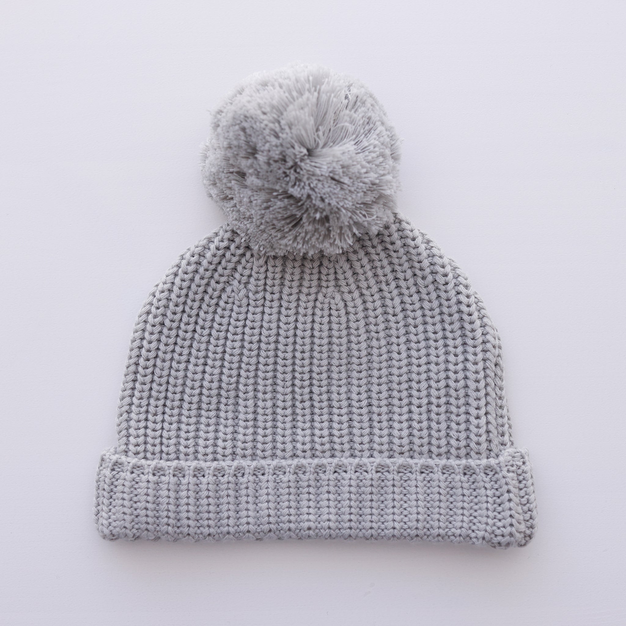 sage grey cotton knitted  beanie with pompom