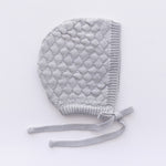 baby bonnet heirloom cotton knit sage grey for newborn babies. stylish and matches the heirloom sage grey blanket and beanie