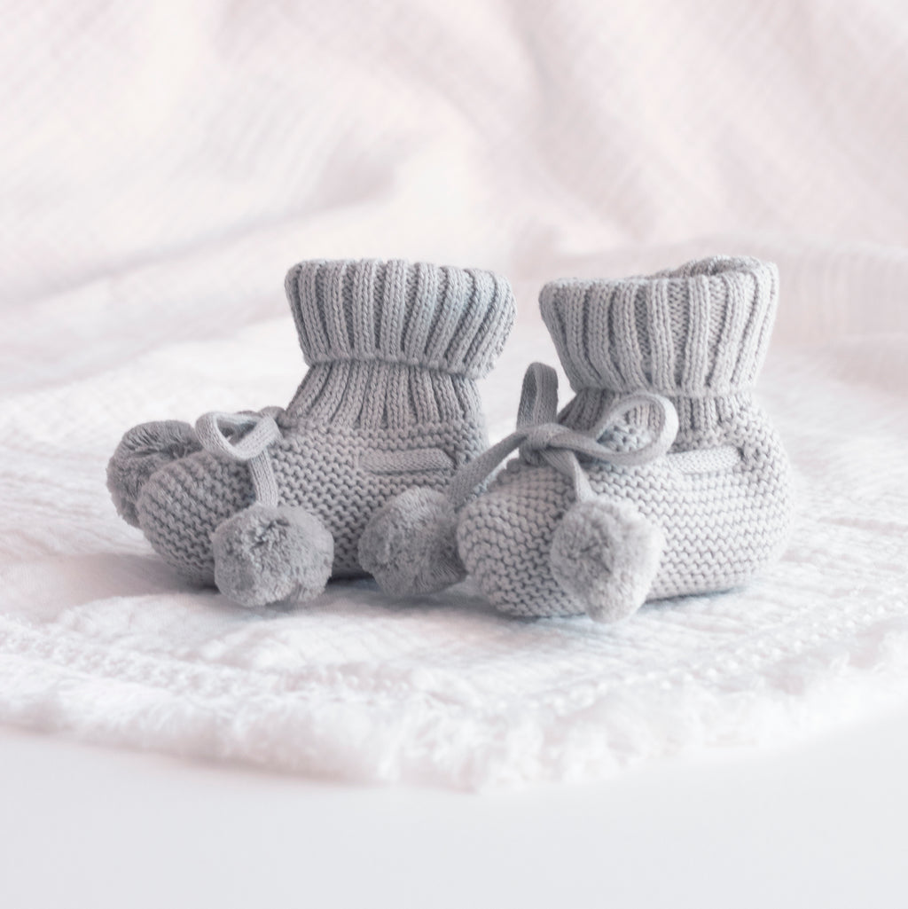 Knitted Baby Booties Sage Grey