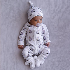 possum onesie for newborns size 0000 with matching beanie and warm white booties