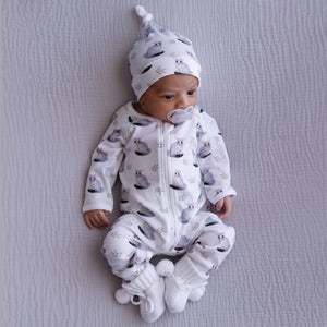 possum onesie for newborns size 0000 with matching beanie and warm white booties