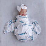 turtle-frill-jersey-wrap with white bow for newborns